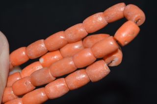 Antique Natural undyed red CORAL Necklace salmon silver vtg 53g 4
