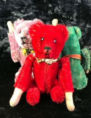 Antique Schuco Red Collectable Mohair Tumbling Teddy Bear 5” Metal Eyes C1920