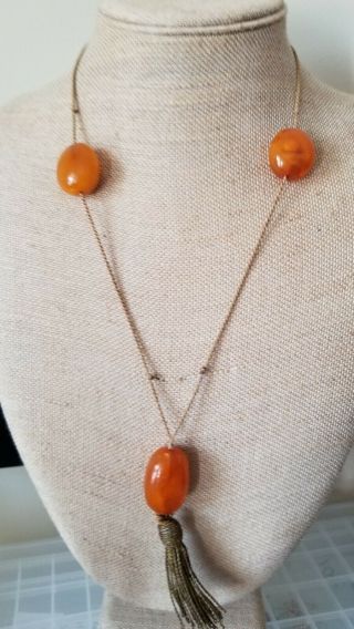 Vtg Antique Egg Yolk Butterscotch AMBER Bead Necklace Baltic or Chinese? 2