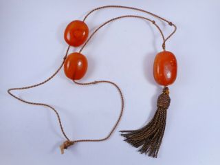 Vtg Antique Egg Yolk Butterscotch AMBER Bead Necklace Baltic or Chinese? 7