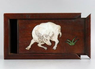Collectable China Antique Boxwood Inlay Conch Carve Lifelike Cow Delicate Box