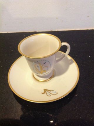 C.  O.  Mouness Hand Painted Vintage Demitasse Cup And Saucer Set Gold On Cream
