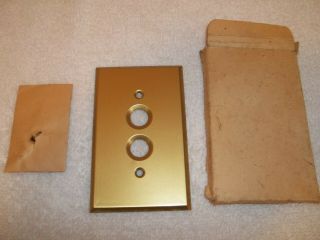 Vtg Antique Circa 1900 In Pkg Brass Push Button Light Switch Plate Cover