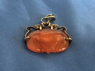 Vintage Chinese Orange Jadeite Jade Pendant - Sterling Silver 925