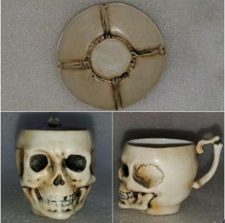 Vintage Scull & Bones Porcelain Decorative Halloween Tea Cup Plate Saucer Set