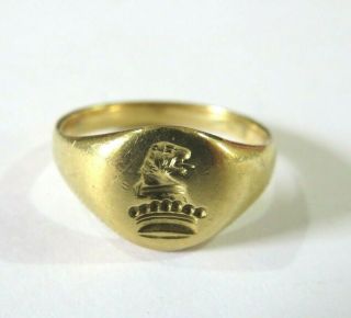 Antique 18ct Gold Seal Signet Ring Uk Size L Tiger / Lion & Crown Family Crest
