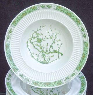 Set 2 Rim Soup Bowls Ceralene Raynaud Limoges France China Fleur De Jade Green