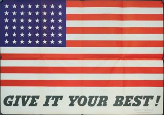 1942 Give It Your Best American Flag Wwii Charles Coiner Poster Vintage