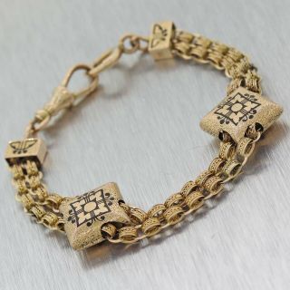 1880s Antique Victorian 14k Yellow Gold Black Enamel Chain Link Bracelet