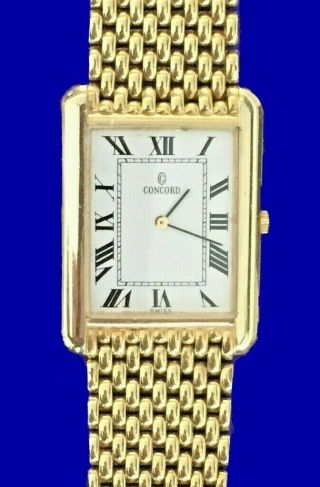 Concord Gold Tank Watch 14k Gold W/ Box & Papers Rare Men 