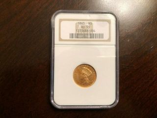 1863 Gold $3 Indian Princess Head Ngc Au55 Coin Rare American Civil War Date