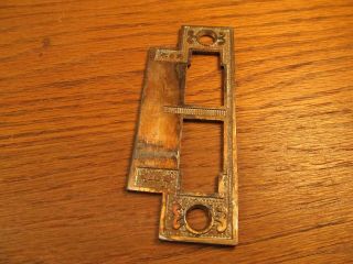 Old Brass Plated Door Lock Strike Plate.  Ornate One Side