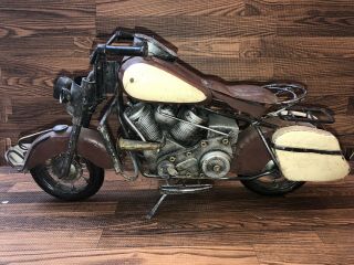 Antique Toy Metal Motorcycle With Kickstand And Saddlebags