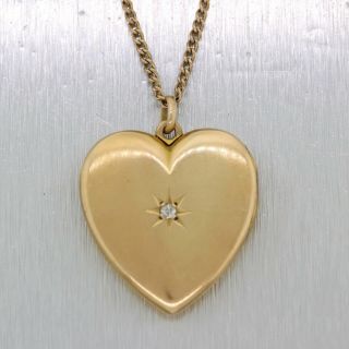 1890 ' s Antique Victorian 14k Yellow Gold Diamond Heart Locket Pendant Necklace 2