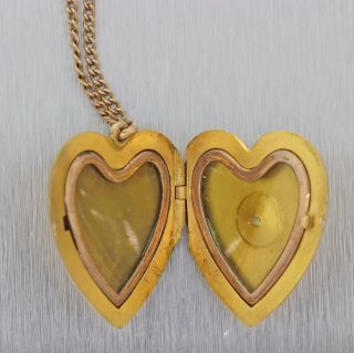 1890 ' s Antique Victorian 14k Yellow Gold Diamond Heart Locket Pendant Necklace 4