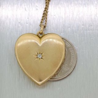 1890 ' s Antique Victorian 14k Yellow Gold Diamond Heart Locket Pendant Necklace 5