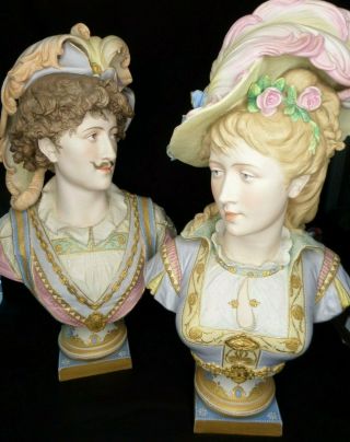 Very Rare Large 26 " Tall French Vion Baury Bisque Porcelain Busts 19th Century