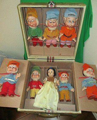 Rare 1937 Knickerbocker Snow White & The Seven Dwarfs In Carrying Box
