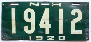 Hampshire 1920 License Plate,  19412,  Antique,  Garage Sign