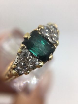 Stunning Antique Victorian Green Tourmaline Diamond Ring Set In 18ct Yellow Gold