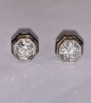 Antique 18k White Gold 1.  20 Tcw Vs1,  G Diamonds Art Deco Filigree Studs Earrings