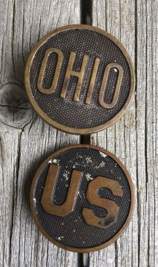World War One Wwi Us Army & Ohio Collar Disk