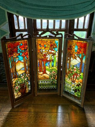 Artisan Miniature Dollhouse REAL ARTISAN STAINED GLASS Wood Folding Screen UK 7