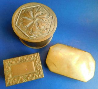 3 Early Victorian Georgian Brass Boxes Vanity Snuff Etc 1800s