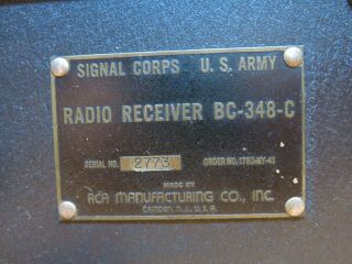 WWII Signal Corps Radio Receiver BC - 348 - C - - S US Army WW2 RCA 5