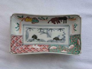 Antique Rectangular Japanese Imari Plate With Horses 1800 - 30 Handpainted 4273a
