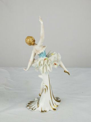 ANTIQUE DRESDEN LACE BALLERINA FIGURINE CHIPPED FINGERS 5