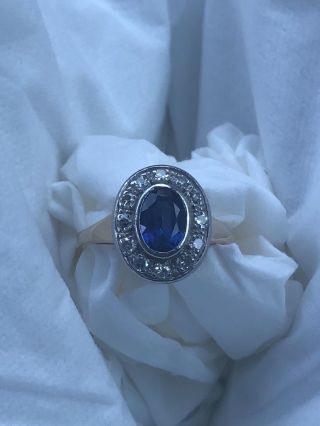 Antique Vintage 14k Yellow Gold Sapphire And Diamond Ring
