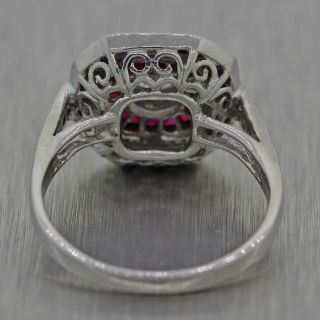 1930s Antique Art Deco Estate Platinum 0.  93ctw Diamond Ruby Cocktail Ring 6