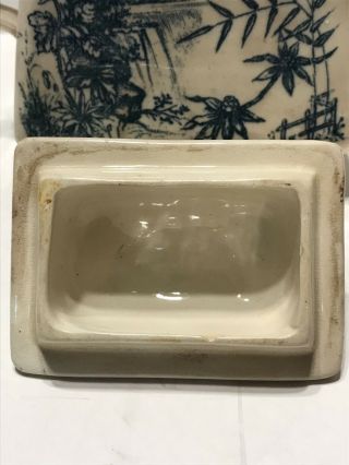 Antique Ironstone Sugar Spice Bowl with Lid Niagara Blue & White Bamboo Art 6