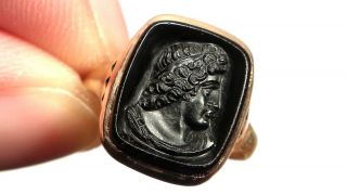 Rare Antique Georgian 18ct Gold Intgalio Agate Ring Male Head Ceasar?