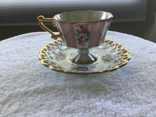 Fan Crest Vintage 1978 Lusterware Gold Trim Floral Tea Cup & Saucer