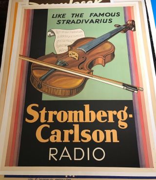 Stromberg Carlson Radio Vintage Art Deco Poster Violin Circa 1930’s Lithograph