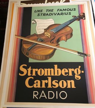 Stromberg Carlson Radio Vintage Art Deco Poster Violin Circa 1930’s Lithograph 2