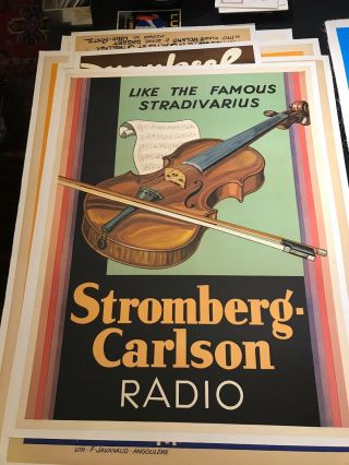 Stromberg Carlson Radio Vintage Art Deco Poster Violin Circa 1930’s Lithograph 3