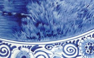 Antique Delft Blue Wall Charger/ Plate.  Porceleyne Fles Holland. 3