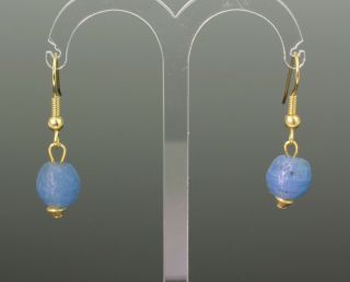 Ancient Roman Blue Glass Bead Earrings - Circa 2nd Century Ad
