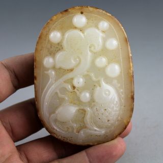 3.  3  Chinese Old White Yellow Jade Hand - Carved Fish Statue Pendant 0786