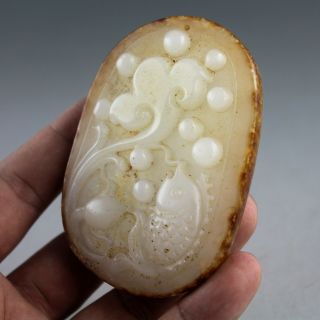 3.  3  Chinese old white yellow jade hand - carved fish statue pendant 0786 3