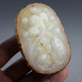 3.  3  Chinese old white yellow jade hand - carved fish statue pendant 0786 4