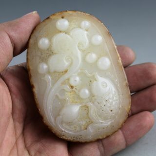 3.  3  Chinese old white yellow jade hand - carved fish statue pendant 0786 6