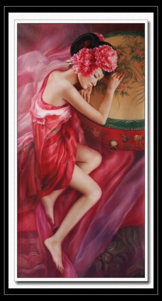 Oriental Ancient Lady Lying Beauty Oil Painting On Canvas 24 " X48 "