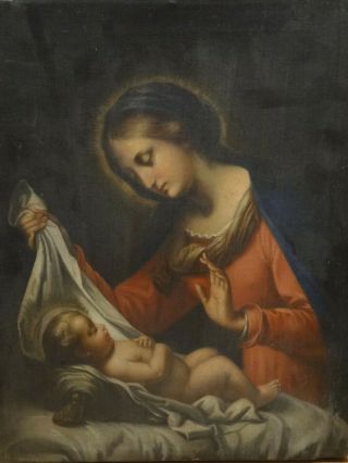 18th Century Italian School Old Master Madonna & Baby Sleeping Christ Antique