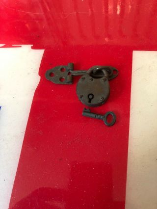 Small Antique Victorian Brass Padlock With Key / 4 Lever & Catch