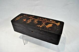 Antique Oriental Japanese Chinese Lacquer Box Bird Crane Bamboo