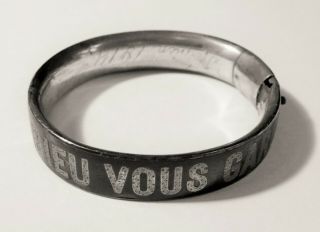 Vintage Dieu Vous Garde Silver Enamel Bangle Bracelet Wwi 1914 Inscribed Rare